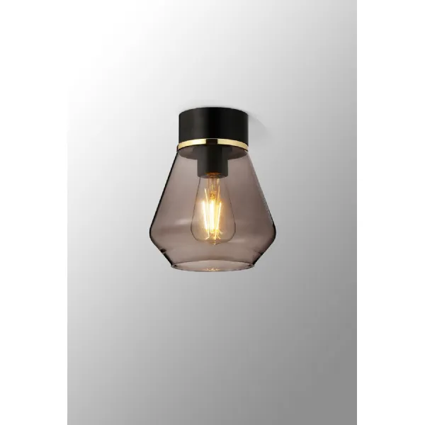 Bordon 1 Light Ceiling E27, With Kite Smoke Glass Shade Matt Black Smoke