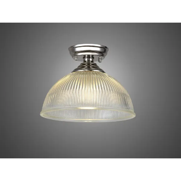 Billericay 1 Light Flush Ceiling E27 With Dome 30cm Glass Shade Polished Nickel Clear