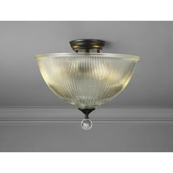 Billericay 2 Light Semi Flush Ceiling E27 With Dome 38cm Glass Shade Matt Black Clear