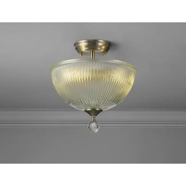 Billericay 2 Light Semi Flush Ceiling E27 With Dome 30cm Glass Shade Satin Nickel Clear