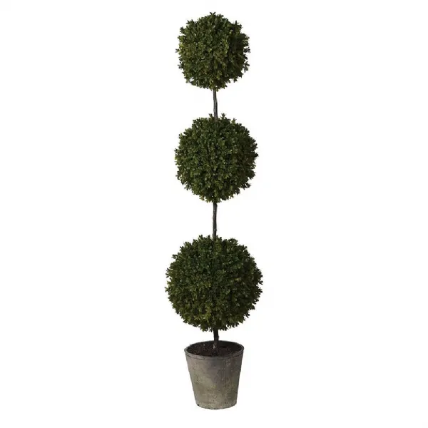 Green Triple Ball Topiary In Grey Cement Pot