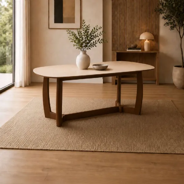 Portland Rectangular Dining Table Walnut Effect Natural Stone