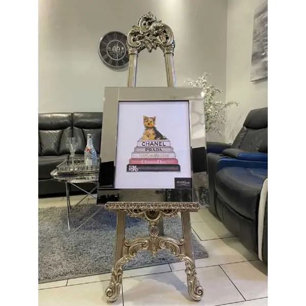 Puppy Chanel Bookstack Wall Art Mirror Frame
