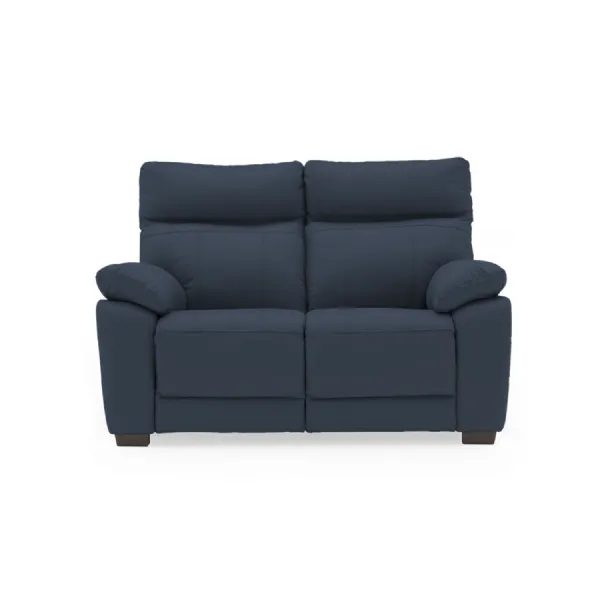 Indigo Blue Leather Upholstered 2 Seater Sofa Standard Back