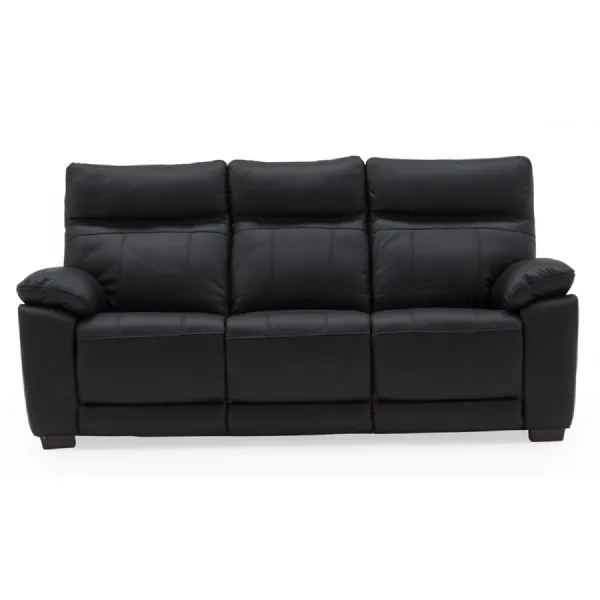 Black Leather Upholstered 3 Seater Sofa with Padded Armrests