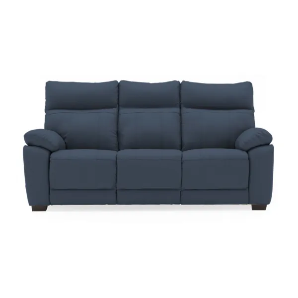 Blue Leather 3 Seater Upholstered Sofa