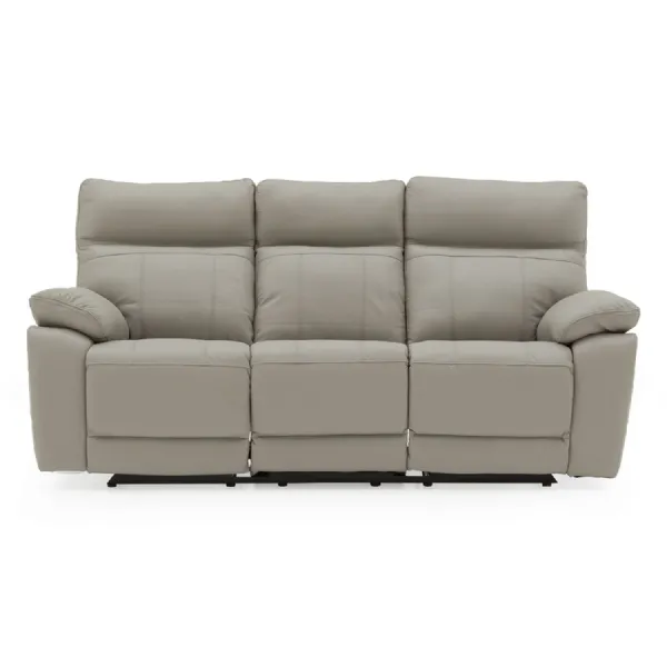 Grey Leather 3 Seater Recliner Sofa with Solid Wood
