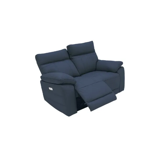 Blue Leather Upholstered 2 Seater Electric Recliner Sofa