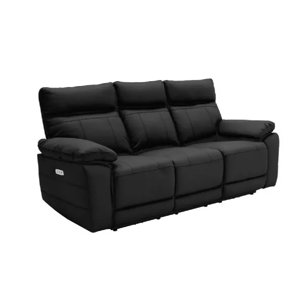 Black Leather 3 Seater Electric Recliner Sofa with Headrests