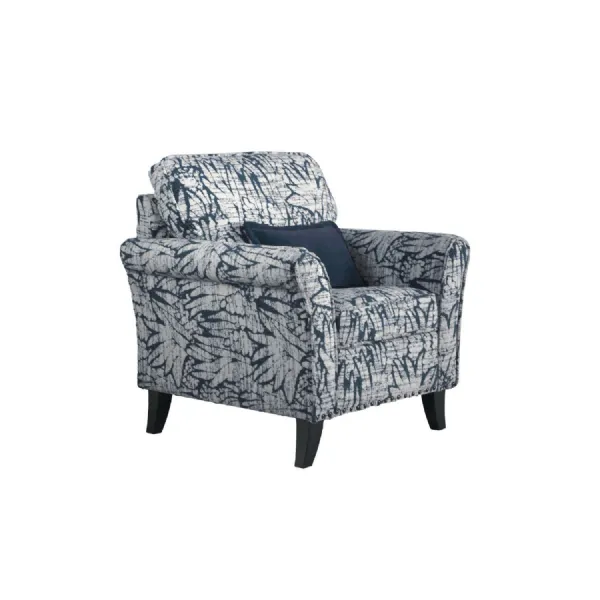 Navy Blue and Silver Patterned Fabric Accent Chair