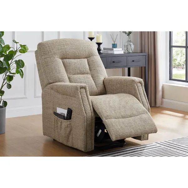 Oatmeal Fabric Electric Lift and Rise Armchair Recliner