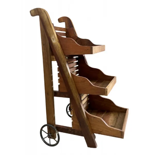 Rustic Wooden 3 Tier Display Unit with Metal Wheels