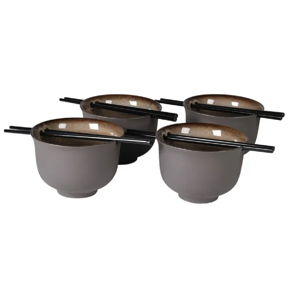 Set of 4 Takiya Noodles Bowls with Chopsticks