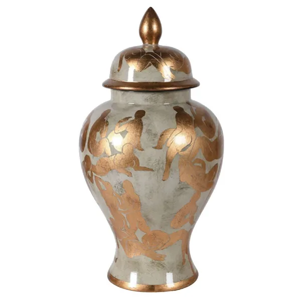 Gold Figurines Lidded Jar