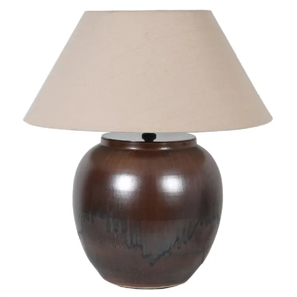 Brown Porcelain Table Lamp with Shade