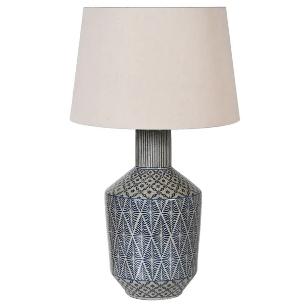 Indigo Diamond Patterned Lamp with Shade
