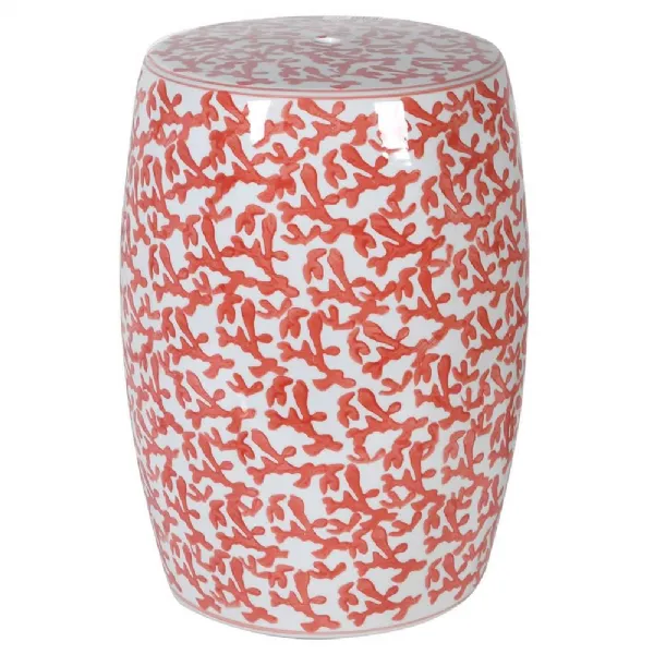Red And White Coral Porcelain Stool