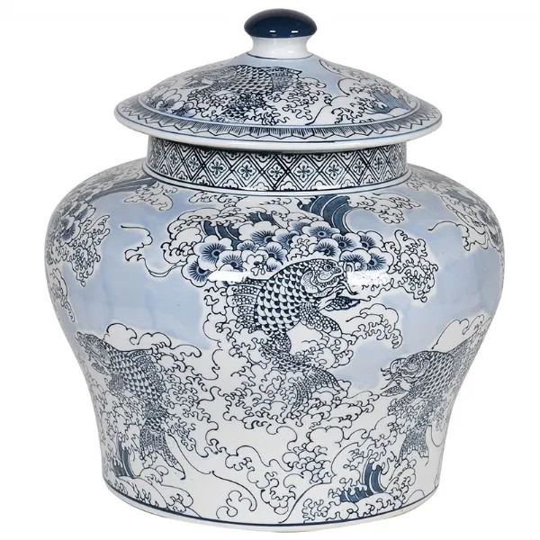 Chinese Carp Lidded Jar