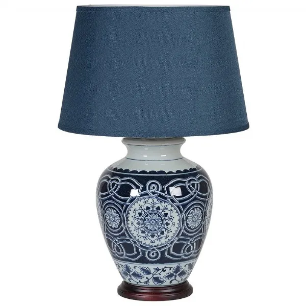 Blue and White Table Lamp With Shade