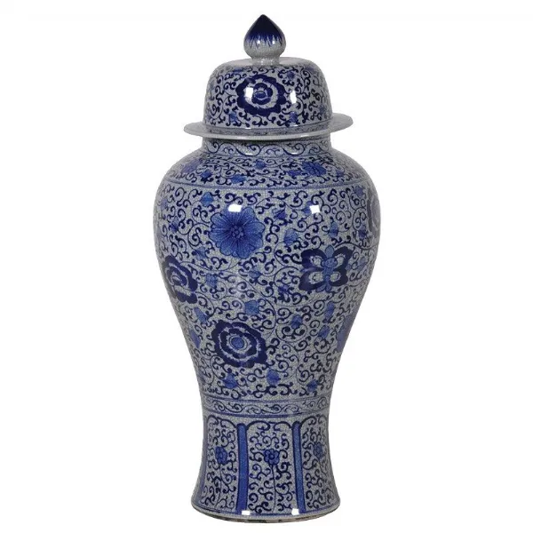 Large Blue And White Crackle Urn