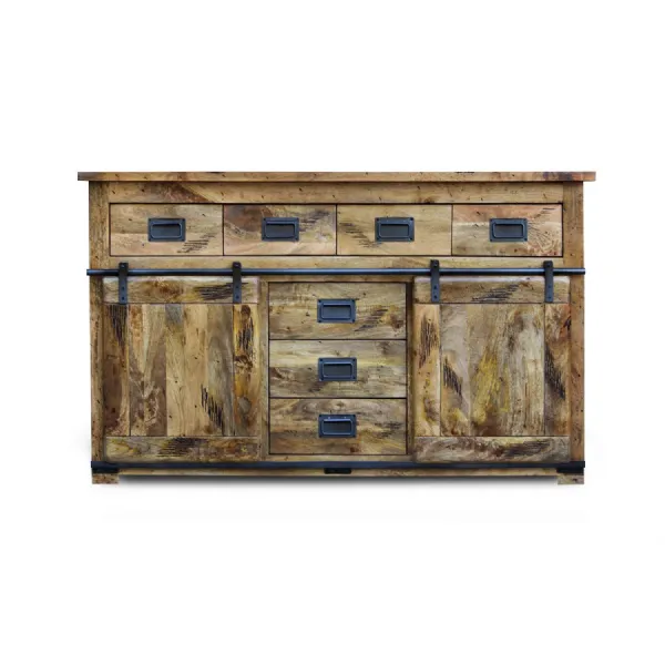 Industrial Distressed Mango Wood Large Sideboard with Sliding Doors