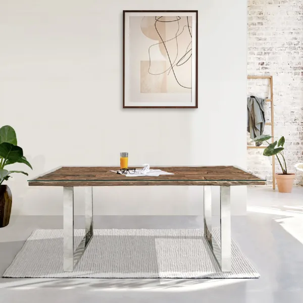 Industrial Style Solid Reclaimed Sleeper Wood Rectangular 6 Seater Dining Table