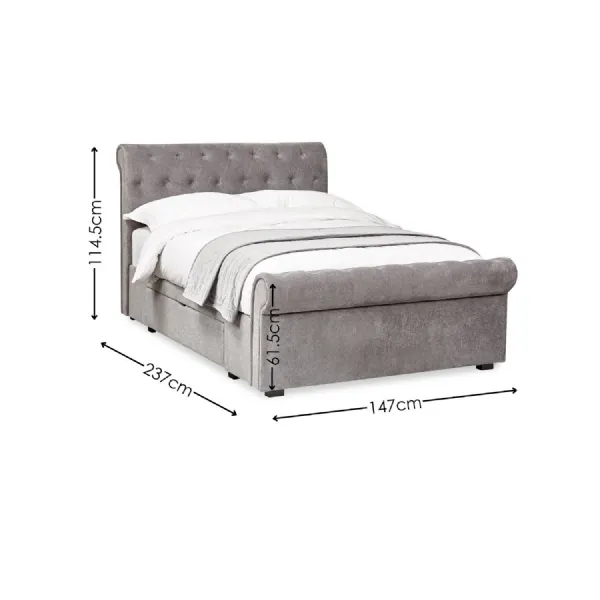 Ravello Grey Chenille Upholstered 150cm Kingsize Bed With 2 Drawers