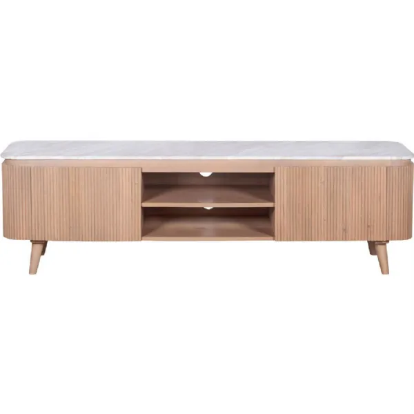 Taupe Mango Wood Marble Top 2 Door Large TV Cabinet