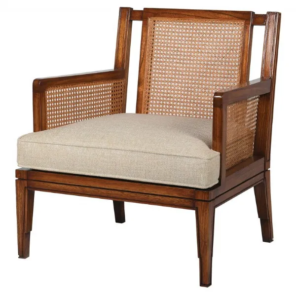 Brown Solid Waxed Wood Rattan Retro Armchair