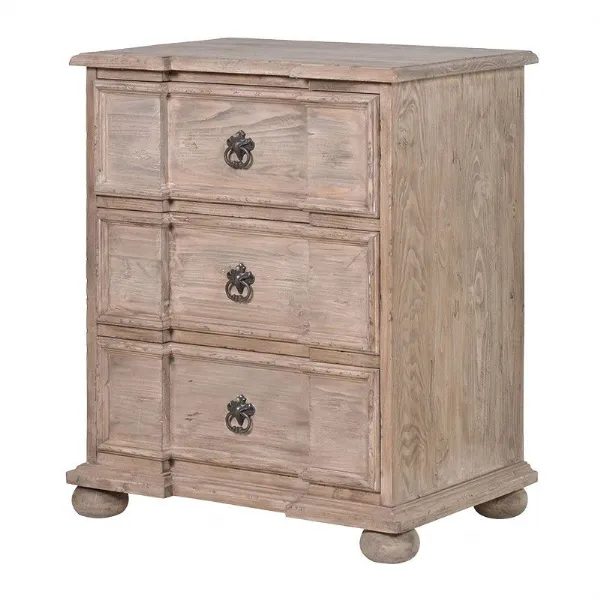Traditional Wooden Old 3 Drawer Bedside Table With 3 Drawers
