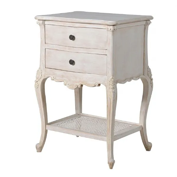 White Bedside With Rattan Shelf