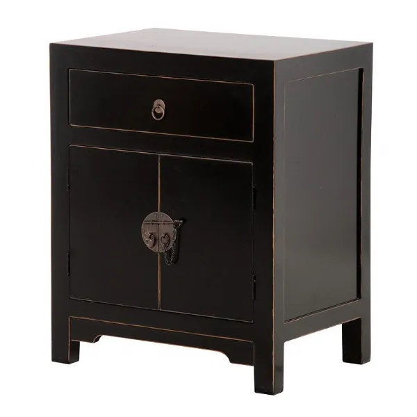 Modern Oriental Shanxi Black 1 Drawer Bedside