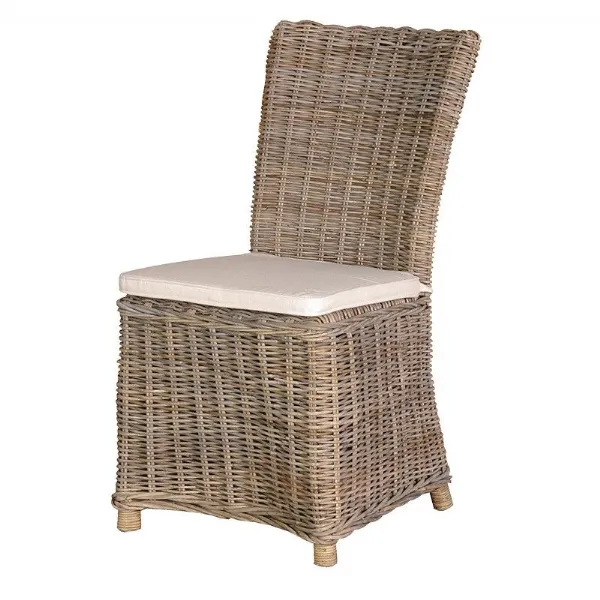Grey Rattan Side Dining Chair With Cushion