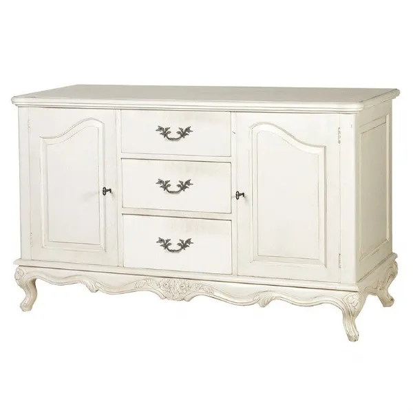 French Shabby Chic White Painted Large 3 Drawer Sideboard