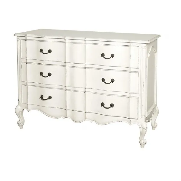 Shabby Chic White French Carved Louis XV Chest Of Drawers