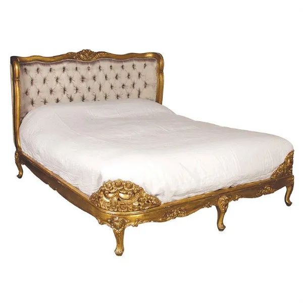 Gold Leaf Shabby Chic Gilt 6ft Bed Silk Buttoned