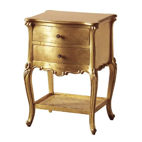 Gold Leaf Shabby Chic Gilt 2 Drawer Bedside Table