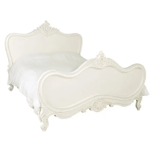 White Painted Shabby Chic Ornate Carved 5ft King Size Bed Bedroom Furniture