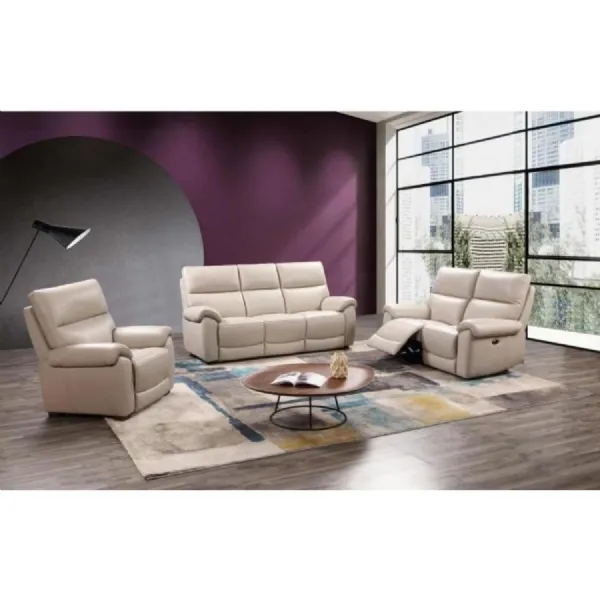 Chalk White Leather Electric Power Recliner Armchair