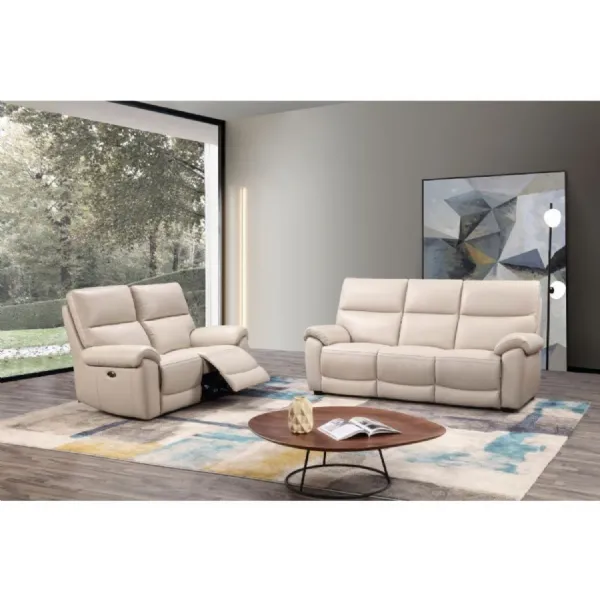 Chalk Leather 3 Seater Electric Power Recliner Sofa
