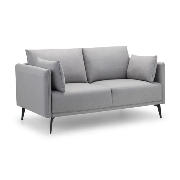 Grey Wool Fabric Upholstery 2 Seater Sofa with Black Metal Legs