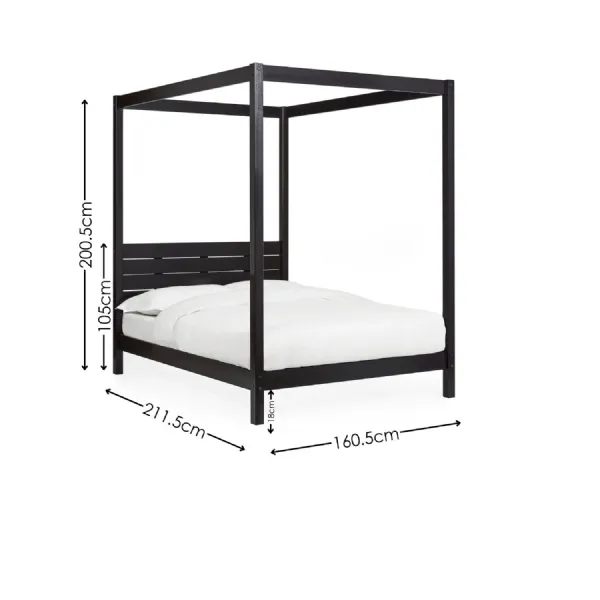 Roxanne Black Solid Pine 150cm King 4 Poster Canopy Bed