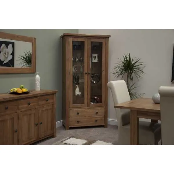 Rustic Oak Glass Display Cabinet