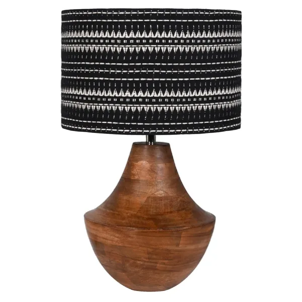 Wooden Table Lamp with Handwoven Shade