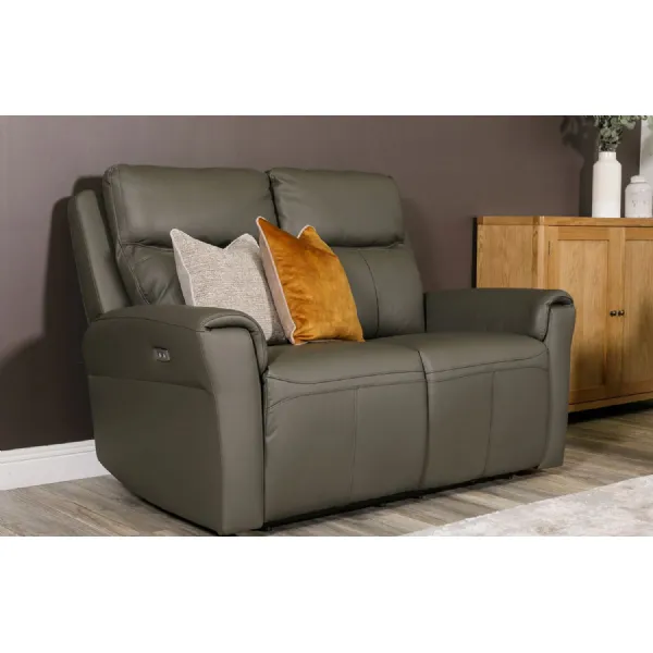 Ash Leather Electric Power Recliner 2 Seater Sofa