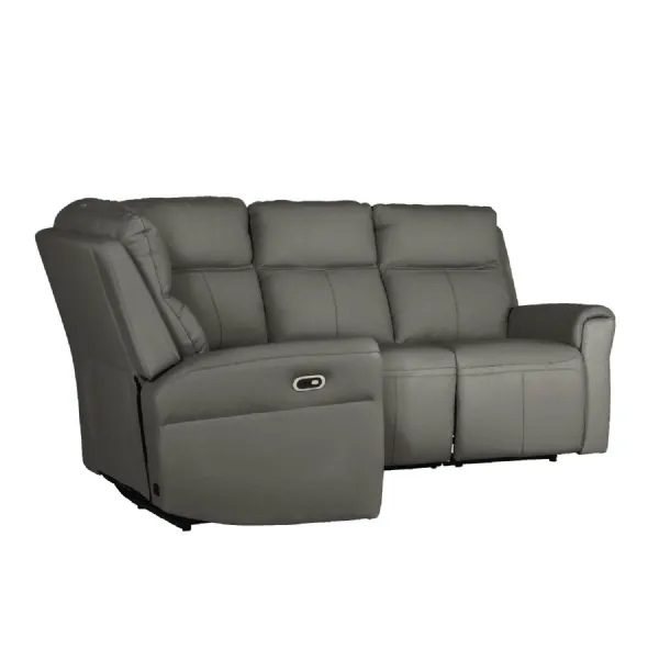 Ash Grey Leather Large Electric Corner Recliner Sofa