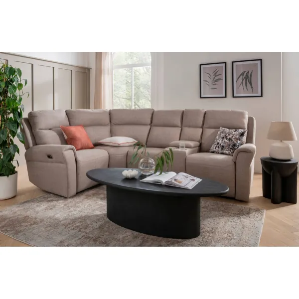 Mushroom Fabric Large Electric Corner Recliner Sofa