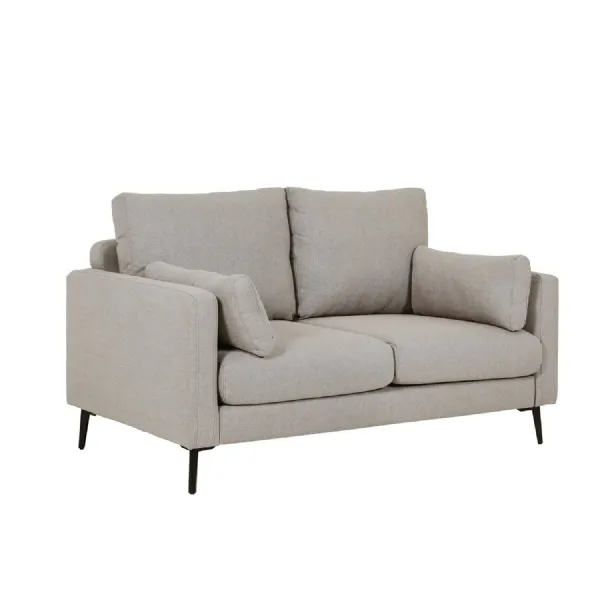 Grey Woven Fabric 2 Seater Sofa with Black Metal Legs