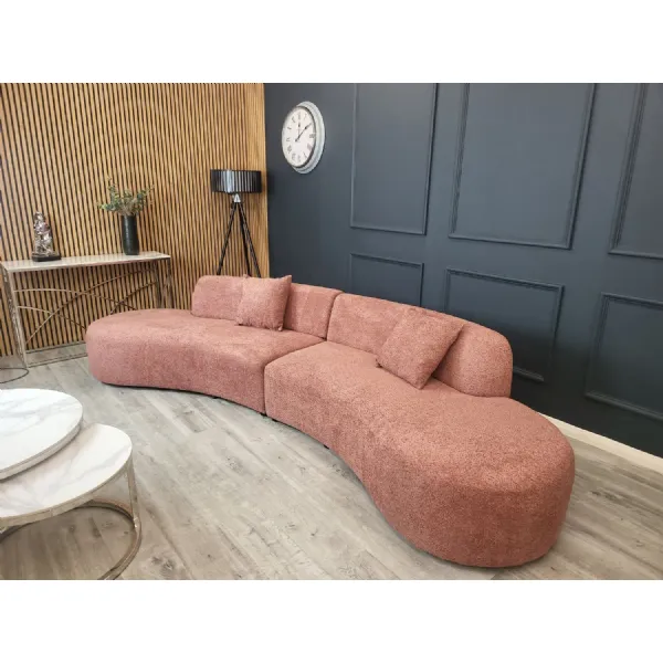 Pink Boucle Fabric Upholstered Curved Cinema Sofa