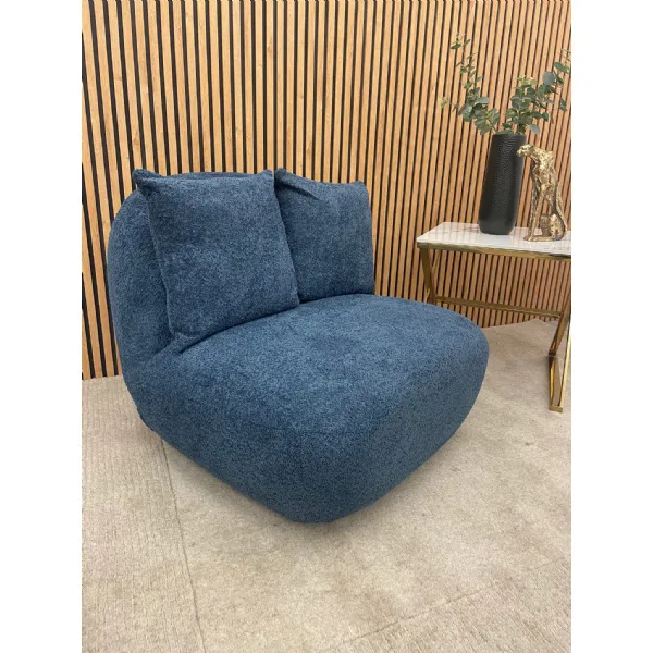 Modern Blue Boucle Swivel Accent Chair with Scatter Cushions